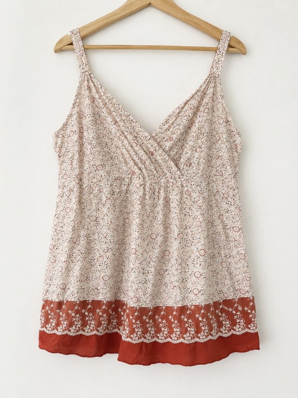 Cato Woman Floral Surplice Tank Top 18/20W Plus Size Rust Hem Cotton Boho
